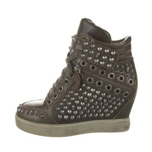 ASH leather wedge studded sneakers size 37, US 6.5 to 7